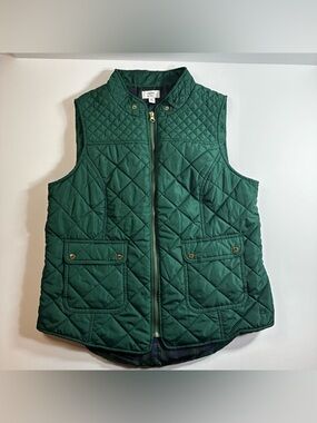 Crown & Ivy Green Puffy Quilted Zip Up Vest W/ Gold Accents & Pockets Size XL
